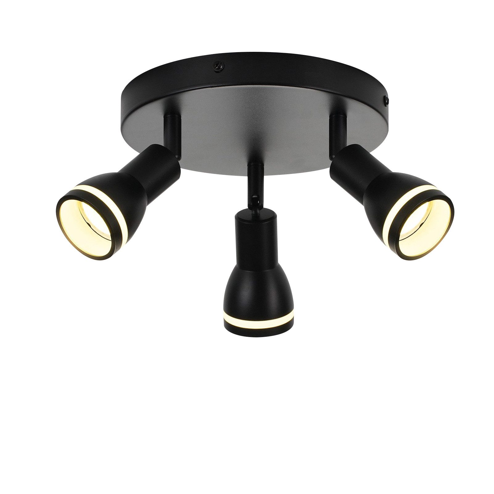 NETTLIFE moderni musta kattovalaisin: 3 säädettävää metallista kattokohdevaloa, GU10- kattovalaisin, makuuhuoneeseen,ilman polttimoa
