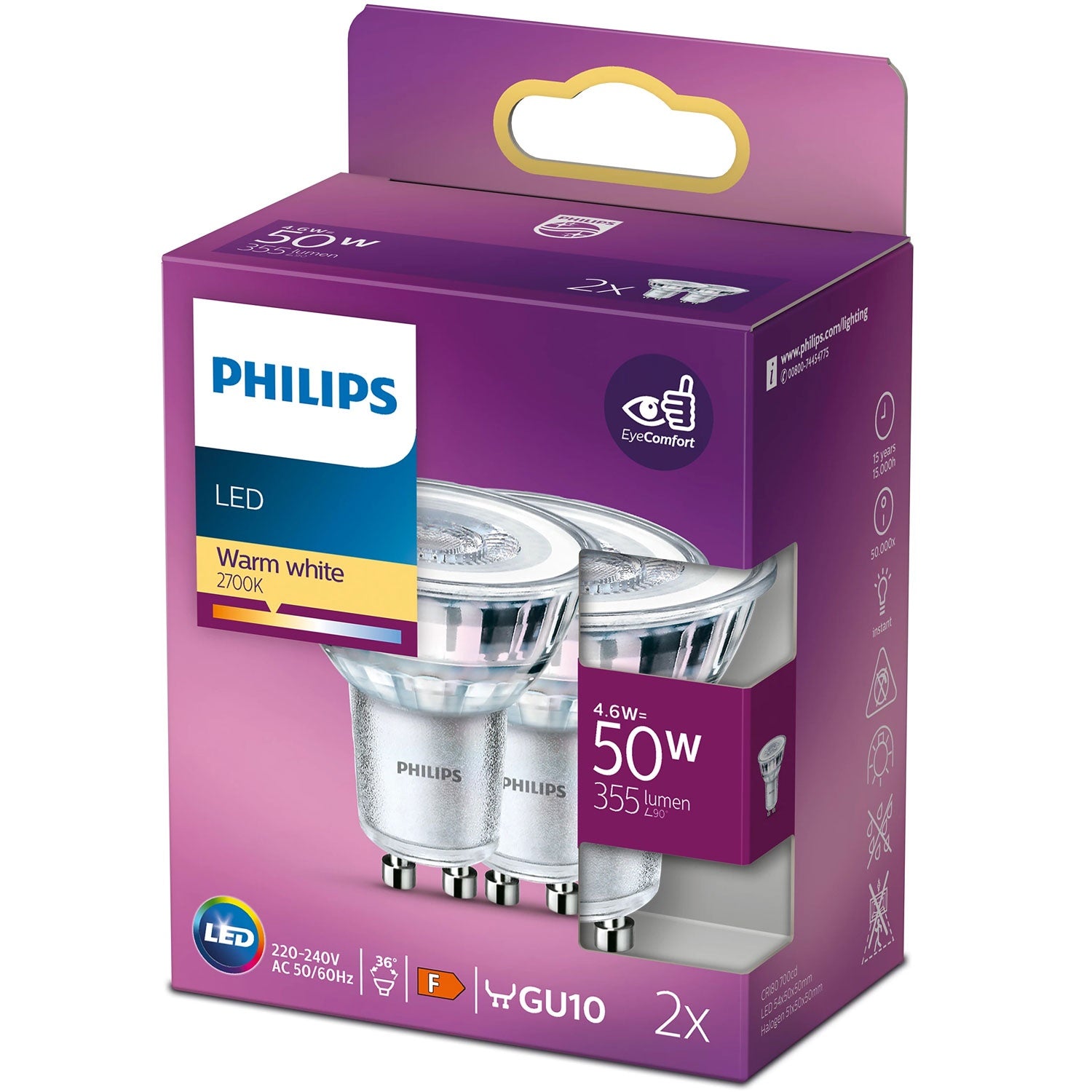 2 kpl LED GU10 Spot 50W 355lm