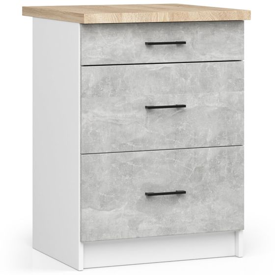 Akord Oliwia Keittiökaappi 3 Laatikkoinen Valkoinen/Betoni 60x46x85