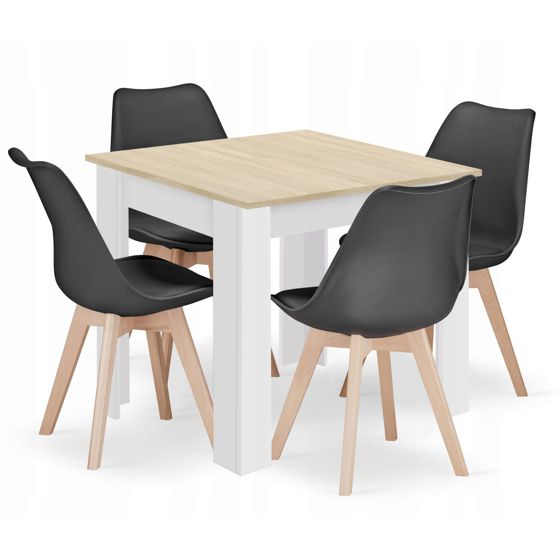 Neliöpöytä 80x80 sonoma-tammi-tammi ja 4 MARK-tuolia, musta setti