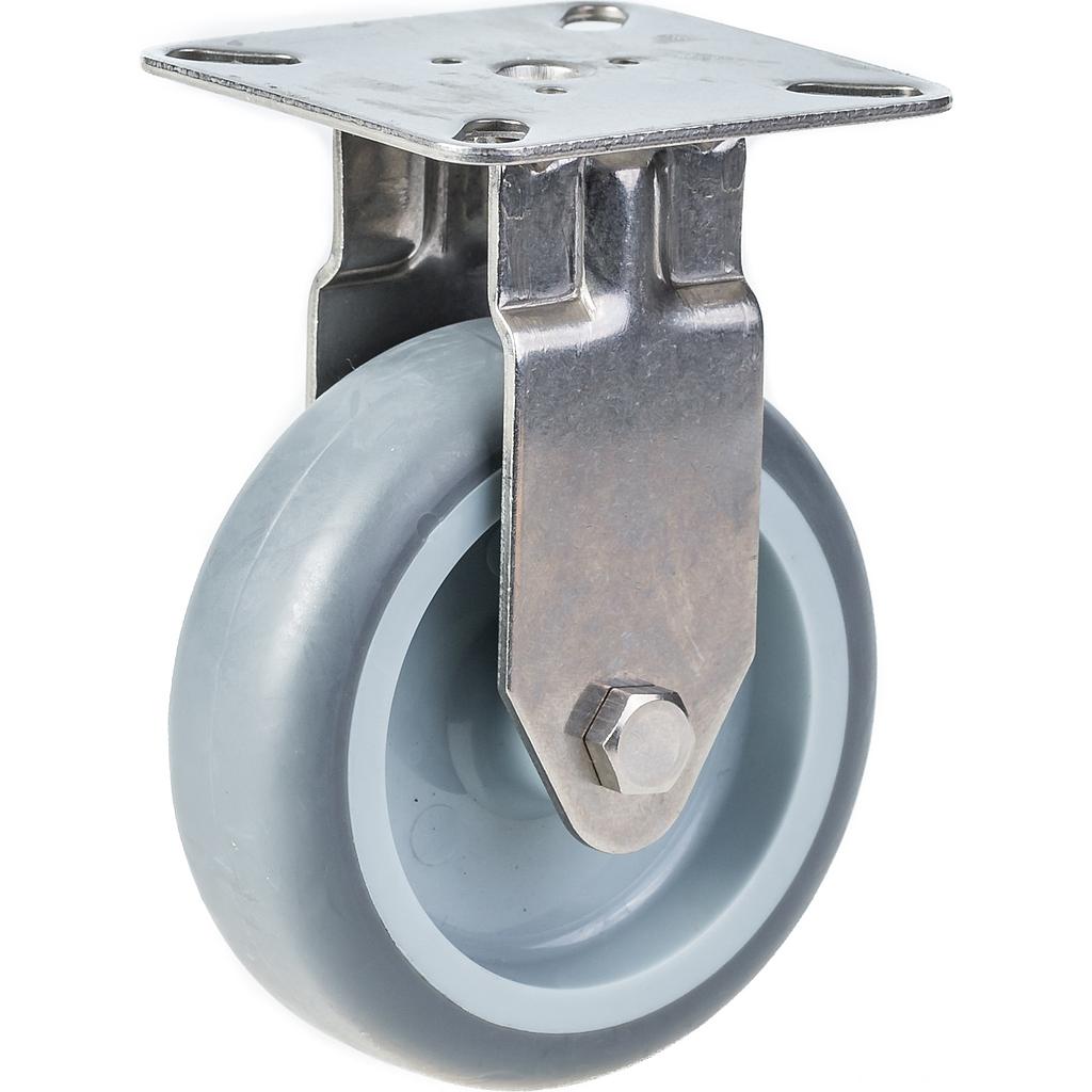 75 mm:n (3 tuuman) ruostumattomasta teräksestä valmistettu pyörä, harmaa kumipinta, kiinteä, kantavuus 60 kg
