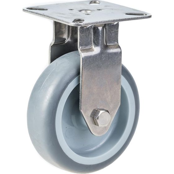75 mm:n (3 tuuman) ruostumattomasta teräksestä valmistettu pyörä, harmaa kumipinta, kiinteä, kantavuus 60 kg