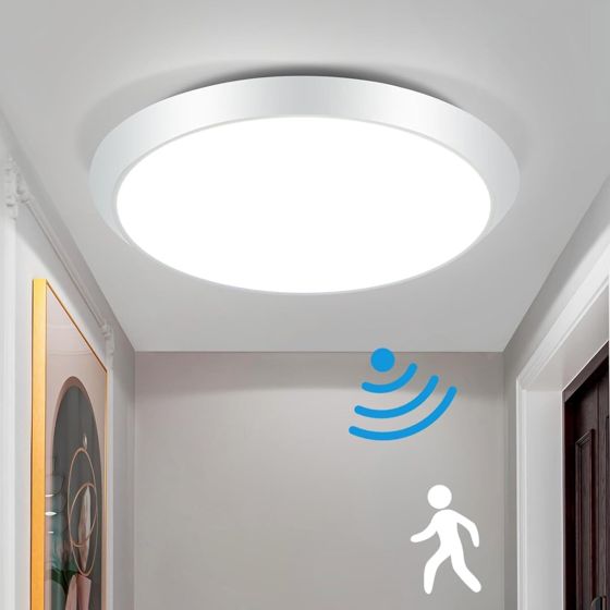 NETTLIFE LED - kattovalaisin, pyöreä valkoinen, liiketunnistimella 15W, sisäkäyttöön 4000K, neutraali valkoinen, IP44 porrasvalaisin, 30cm eteiseen