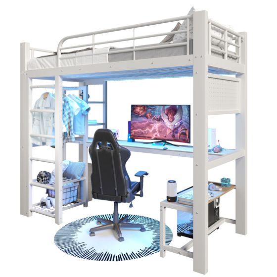 sänky 90x200 cm metall turva-aidat säilytystila LED-valaistus valkoinen