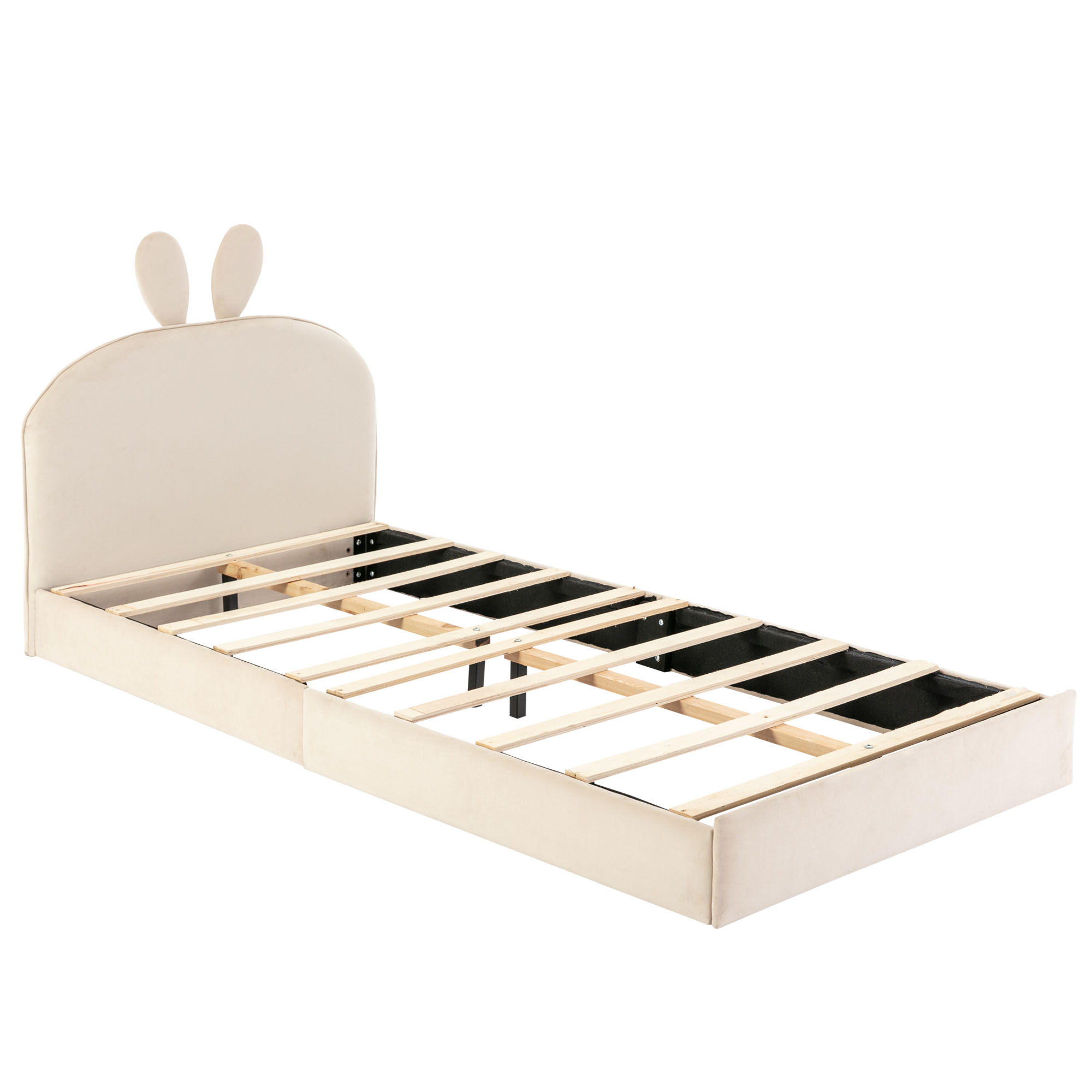 Verhoiltu Lastensänky Kaniini 90 x 200 cm, Beige Sametti