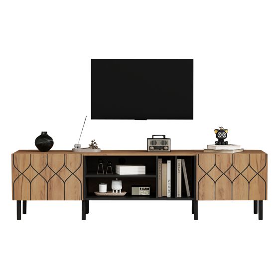 TV-taso säilytyksellä 180x40x50 cm luonnonpuun väri ja musta lastulevy ja MDF