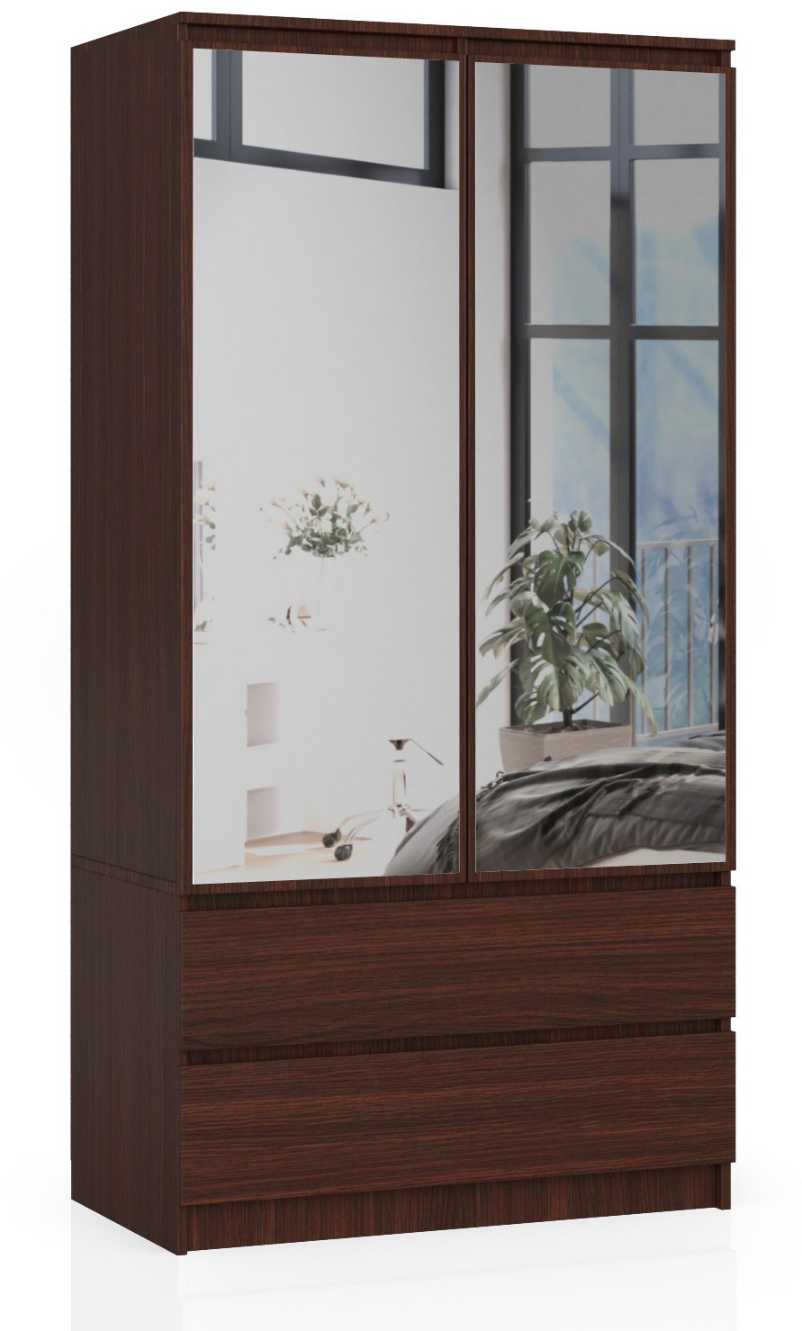 Akord Vaatekaappi 2-ovinen 2-laatikollinen 2-peilinen Wenge 90x51x180