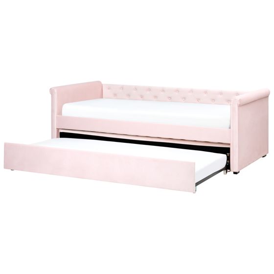 Sänky lisävuoteella Sametti LIBOURNE 90 x 200 cm Pastellipinkki