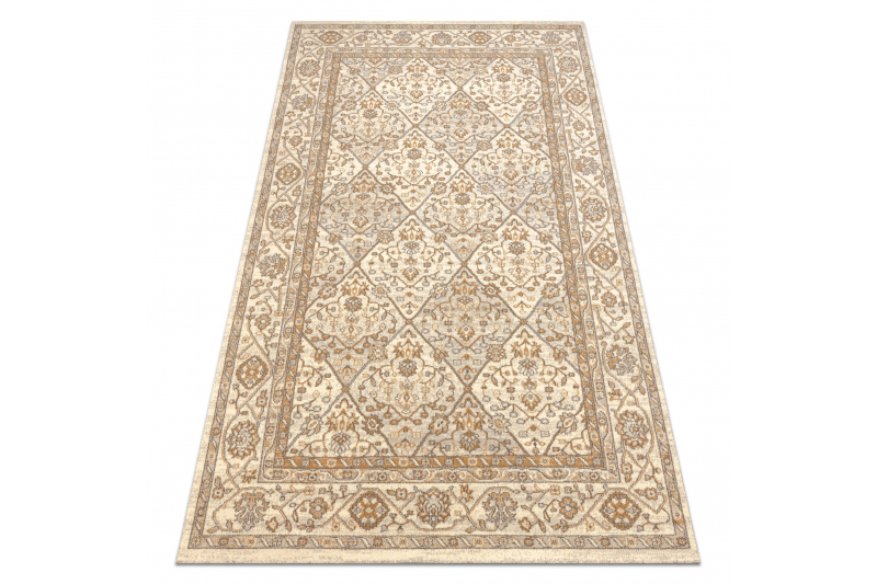 Villamatto SOHO - Vinoneliö, geometrinen kehyskuviolla, luonnollinen beige