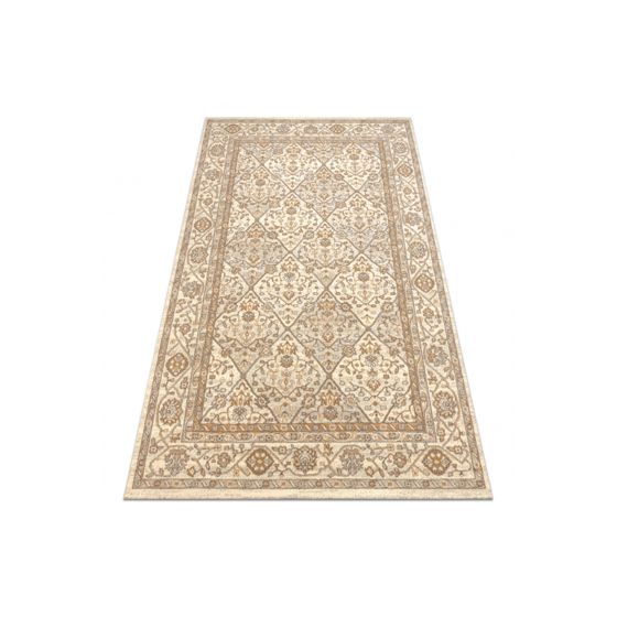 Villamatto SOHO - Vinoneliö, geometrinen kehyskuviolla, luonnollinen beige