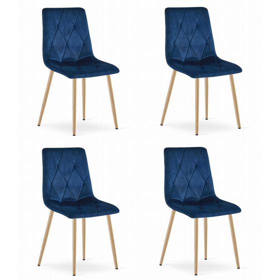 LIBRA-tuoli, tummansininen sametti, puunväriset jalat (4 kpl)