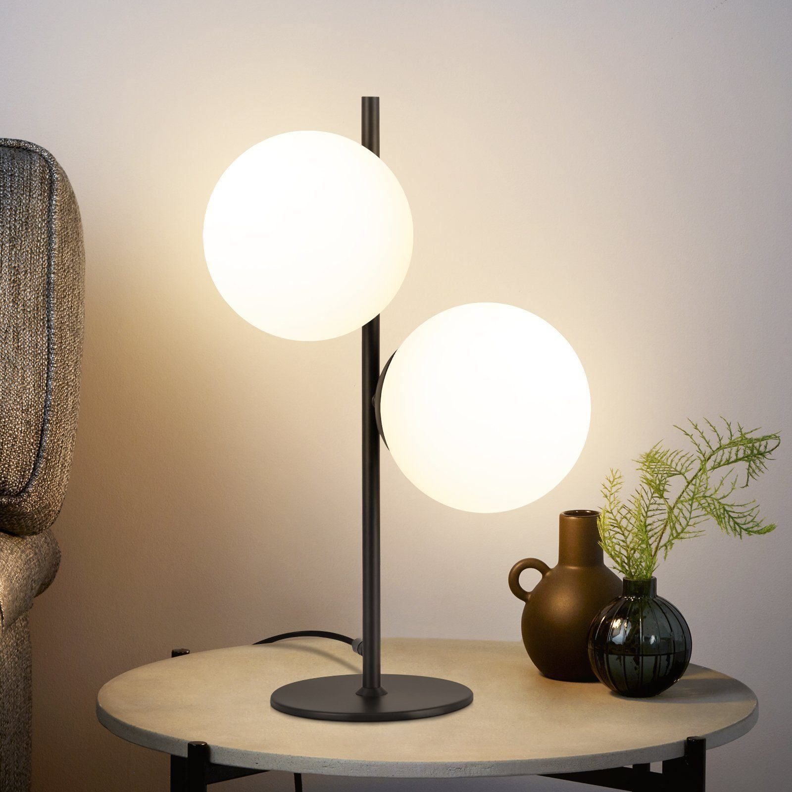 NETTLIFE pöytävalaisin musta yövalaisin olohuoneeseen E27 moderni muotoilu lasi teollinen vintage metalli 2 lamppua