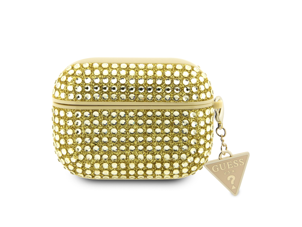 Timanttimainen AirPods Pro 4G -kotelo, jossa on kimalteleva kolmiokoriste ja strassikiviä.