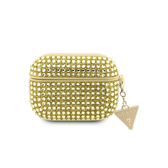 Timanttimainen AirPods Pro 4G -kotelo, jossa on kimalteleva kolmiokoriste ja strassikiviä.