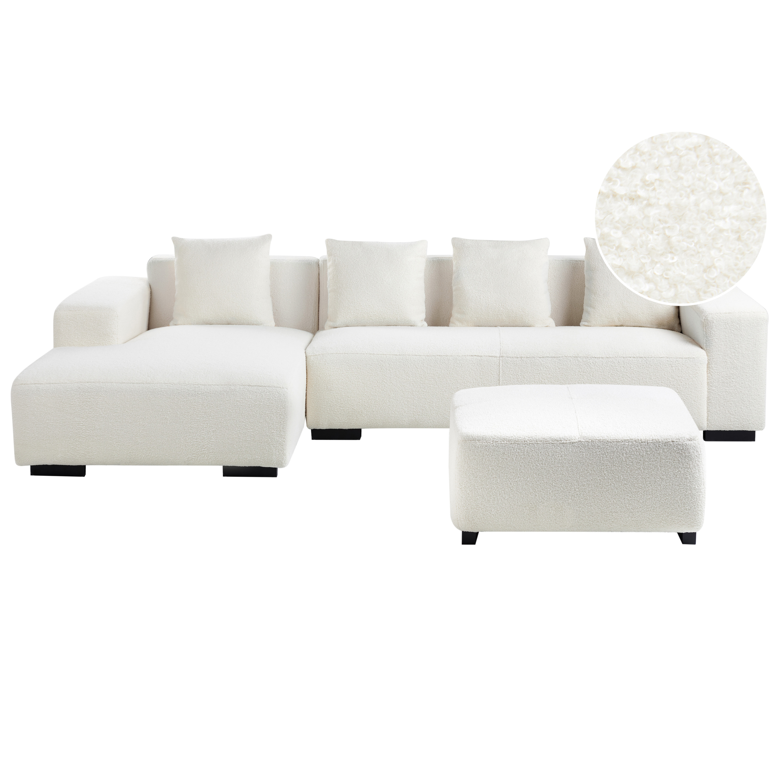 Kulmasohva LUNGO buklee Valkoinen ja rahi 4-istuttava Oikea