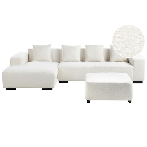 Kulmasohva LUNGO buklee Valkoinen ja rahi 4-istuttava Oikea