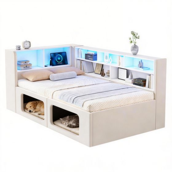 Päivävuode 90x200 cm, jossa superiso eläinluola, beige sametti