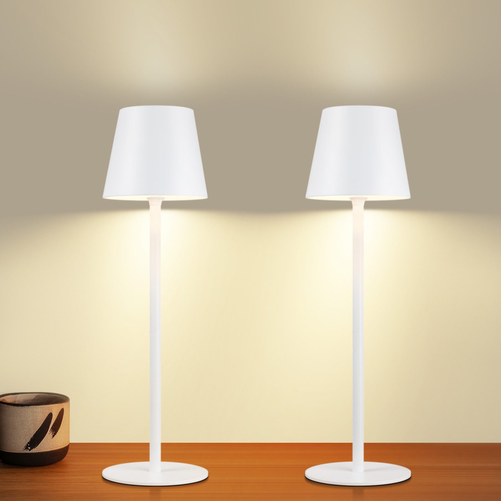 NETTLIFE Langaton akkukäyttöinen, yöpöytävalaisin, 2kpl - 2600mh A, LED - ladattava, ulkopöytävalaisin Kosketusnäyttöinen, akkuvalaisin Valkoinen, USB