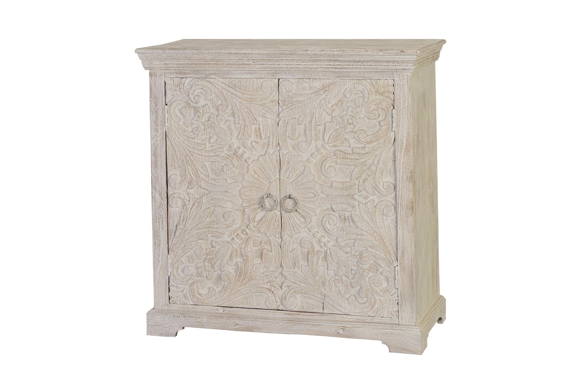 Massiivimangopuinen lipasto, jossa on kaksi ovea