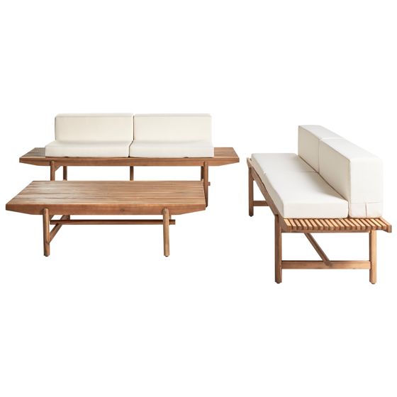 Ulkosohvaryhmä pöydällä 4-istuttava GIAVENO akaasia Luonnonvalkoinen