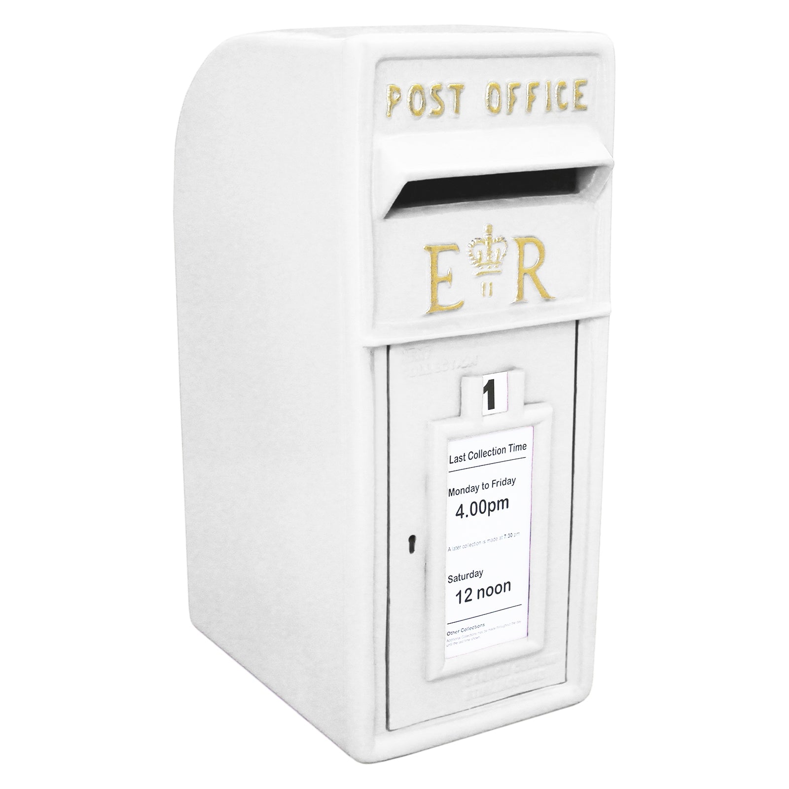 Valkoinen Royal Mail -postilaatikko