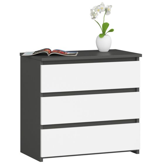 Akord Lipasto 3 laatikkoa Grafiitti/Valkoinen 60x35x57