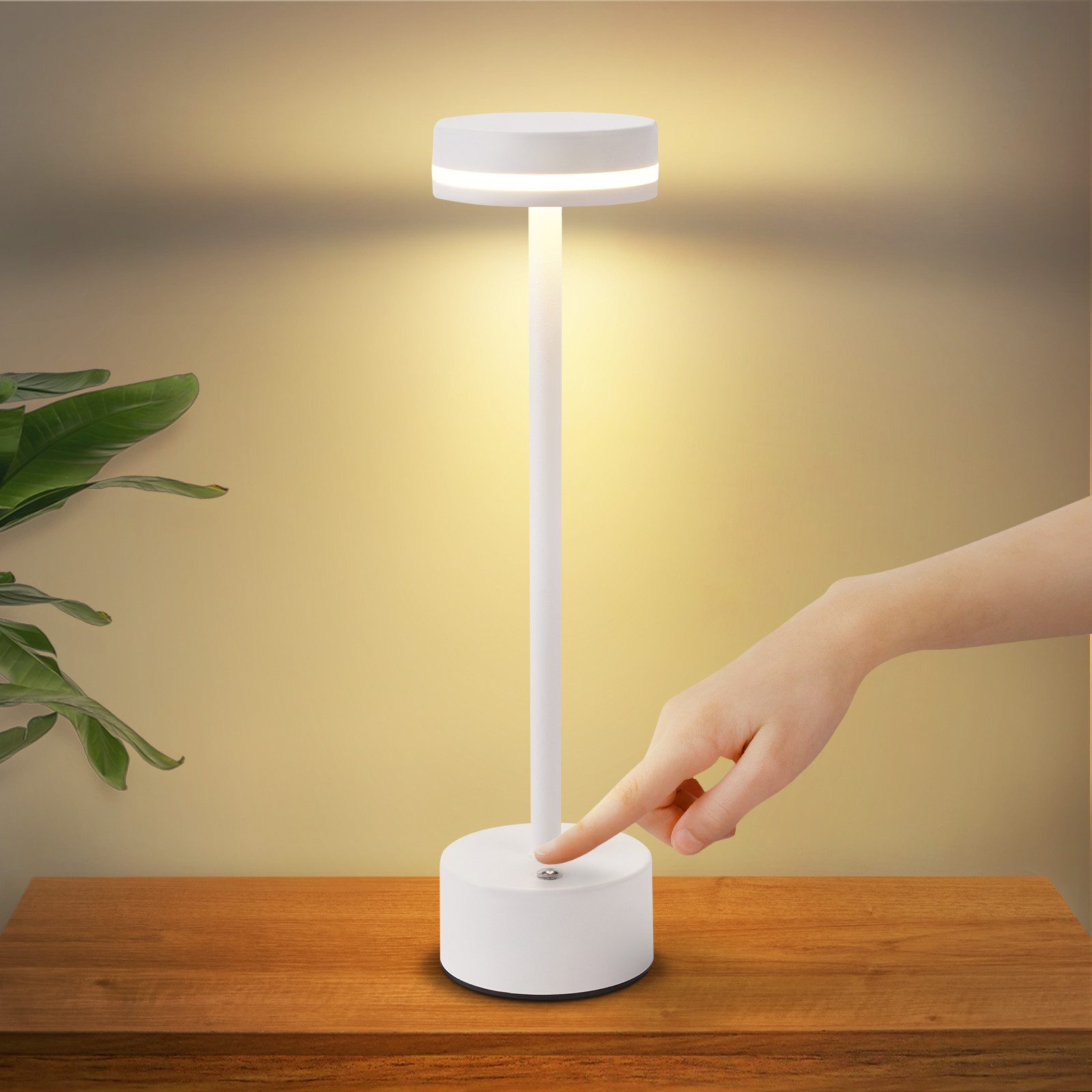 NETTLIFE nettlife langaton led-pöytävalaisin himmennettävä yöpöytävalaisin usb-c ladattavalla akulla valkoinen kosketusvalaisin makuuhuoneeseen