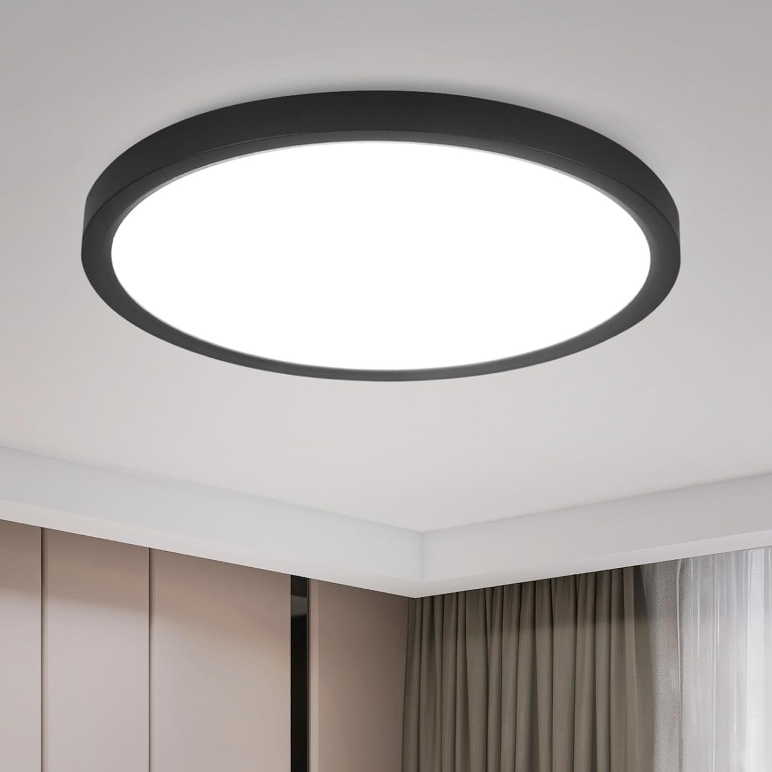 NETTLIFE LED - kattovalaisin, litteäKattovalaisin, Ø22cm Kylpyhuoneen Valaisin KylmäValkoinen, makuuhuoneen Valaisin, musta, 15W, IP44