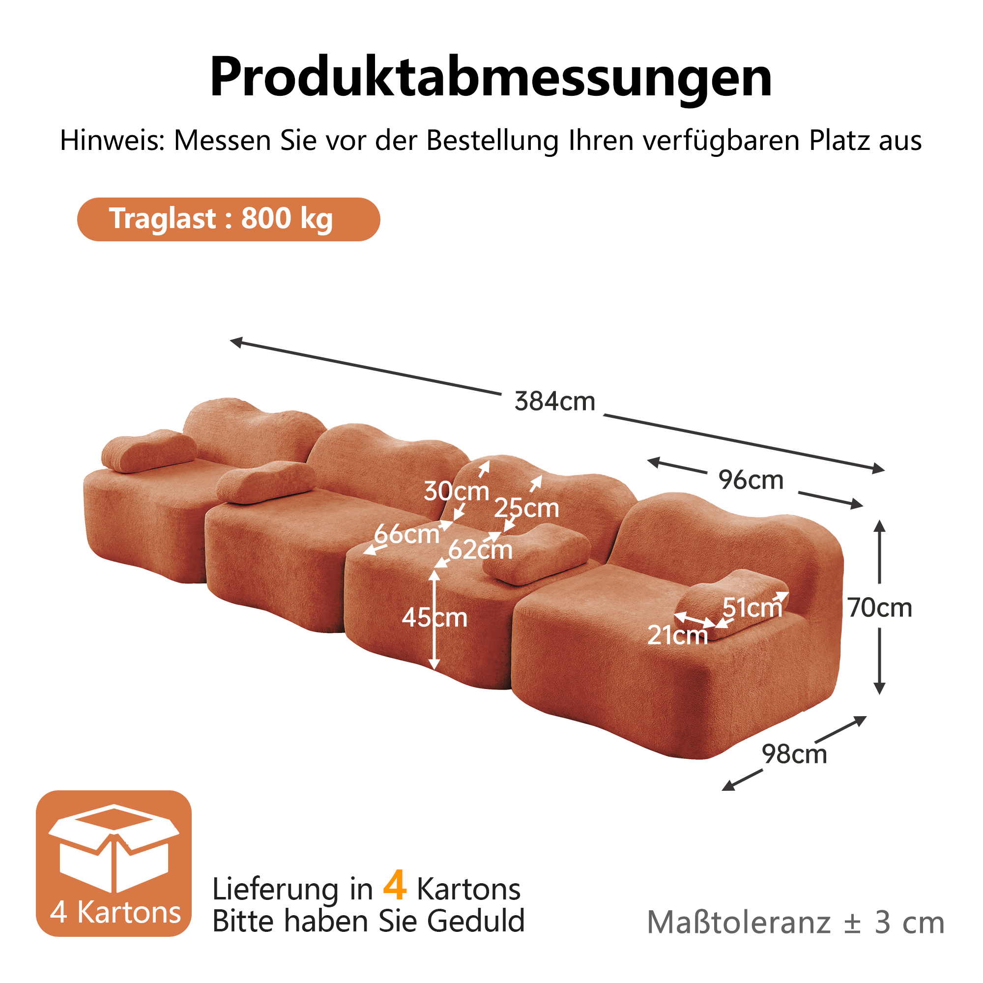 moduulisohva 4-paikkainen oranssi sametti moderni vuodesohva