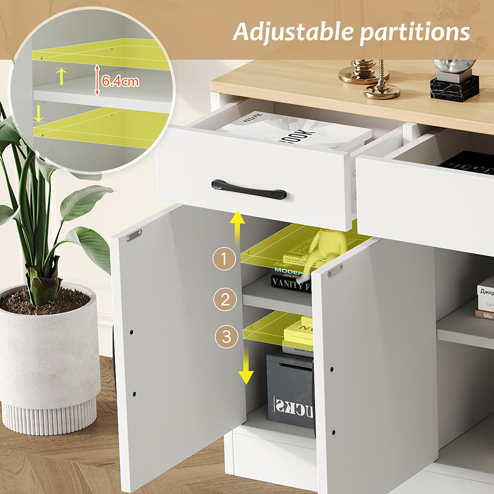 Valkoinen puinen sivupöytä koristeellisella kuvioinnilla