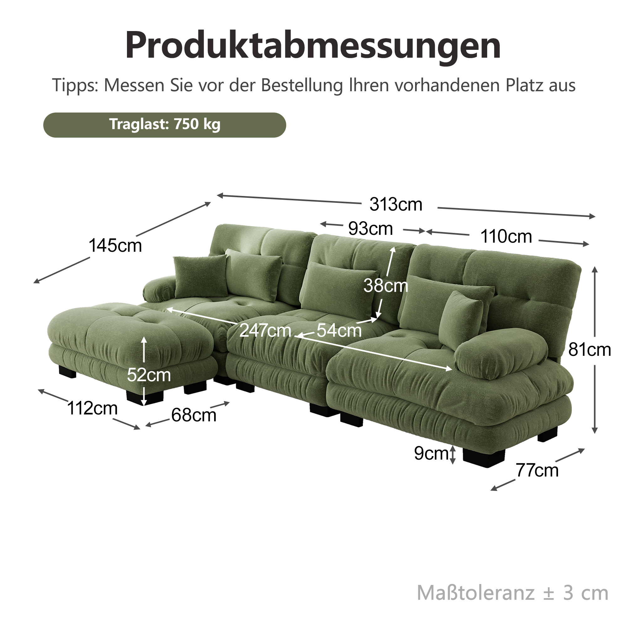 moduulisohva 4-paikkainen vihreä chenille moderni säilytystilalla varustettu