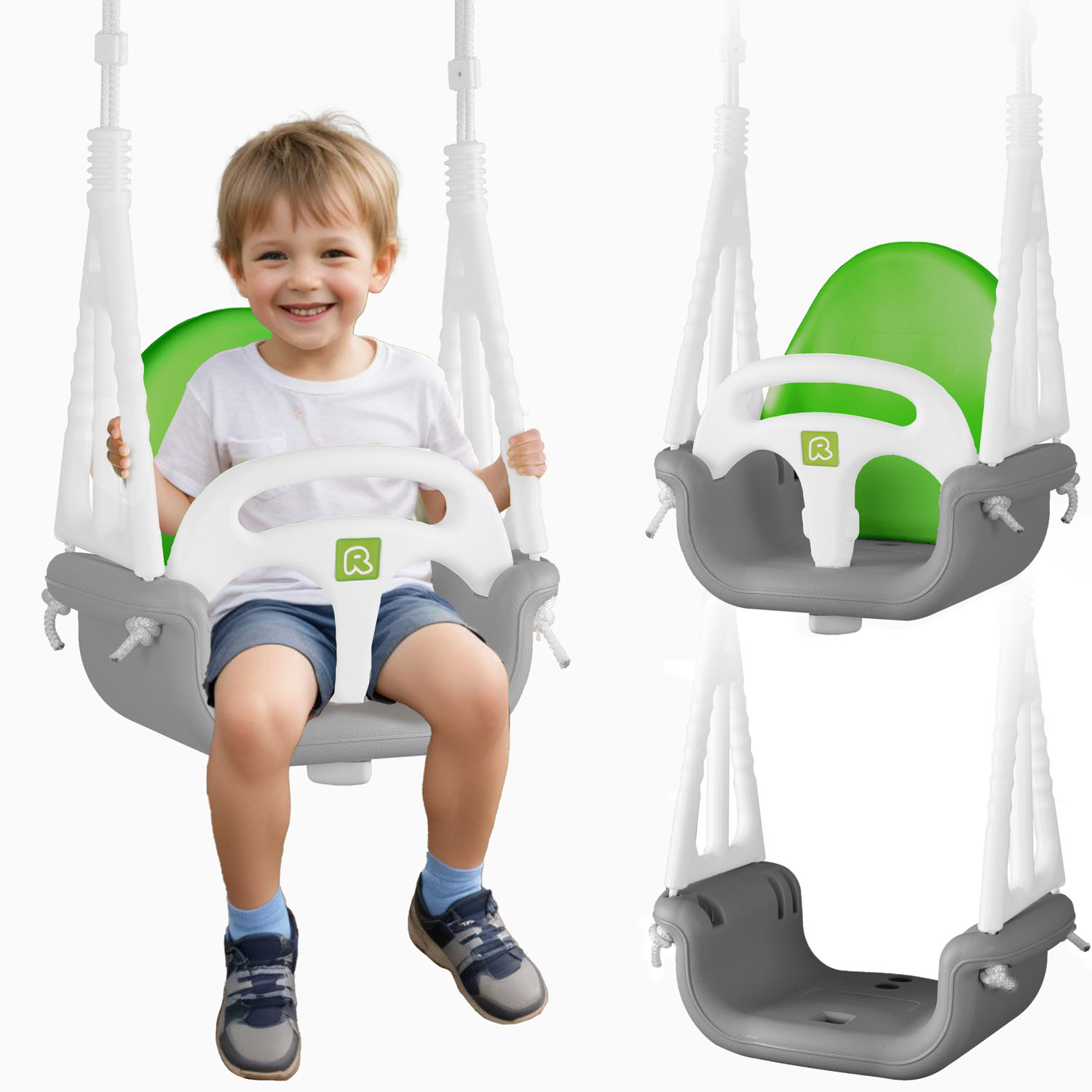 Ricokids 3-in-1 norsu-ämpärikeinu, harmaa ja vihreä