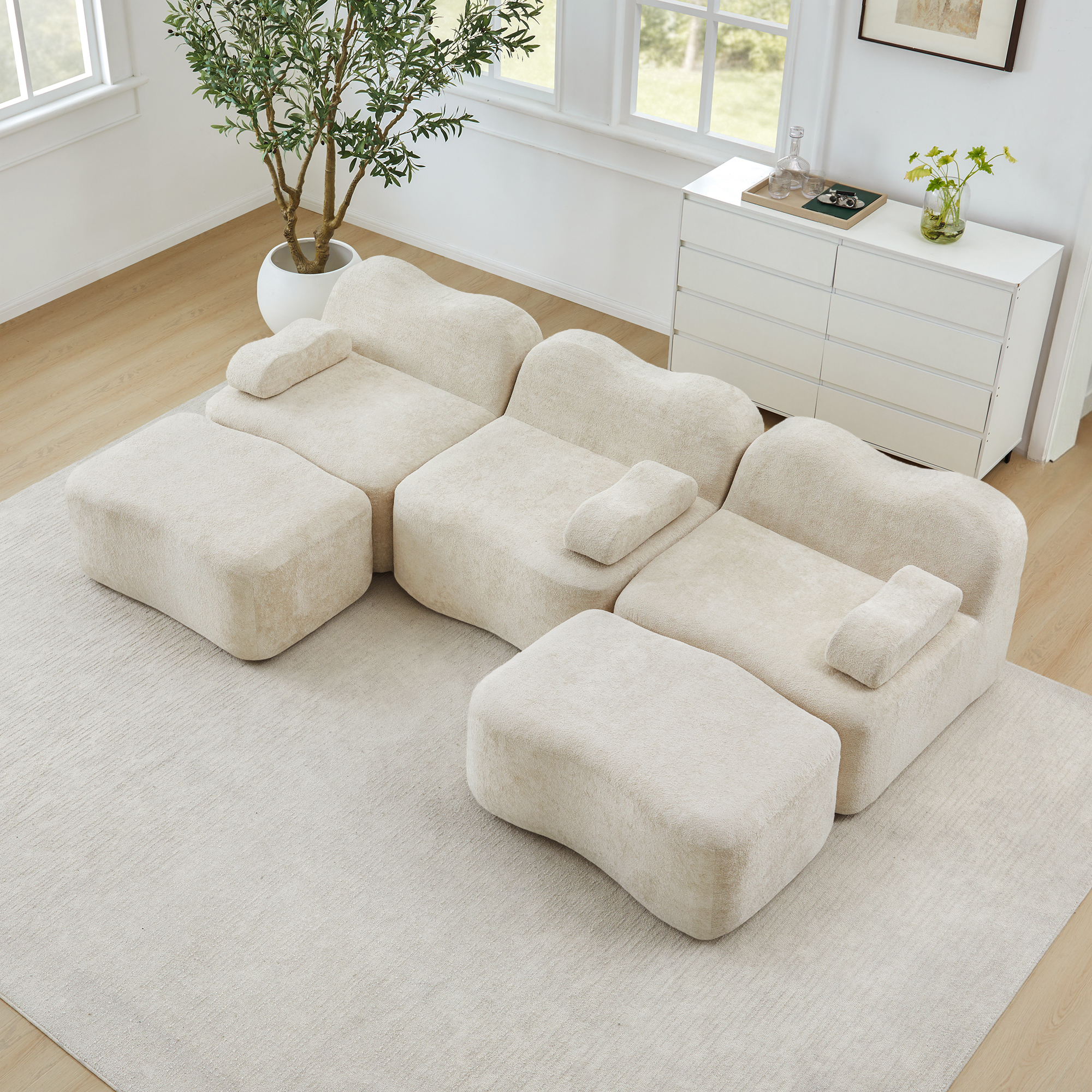 moduulisohva 3-paikkainen beige sametti skandinaavinen säädettävä