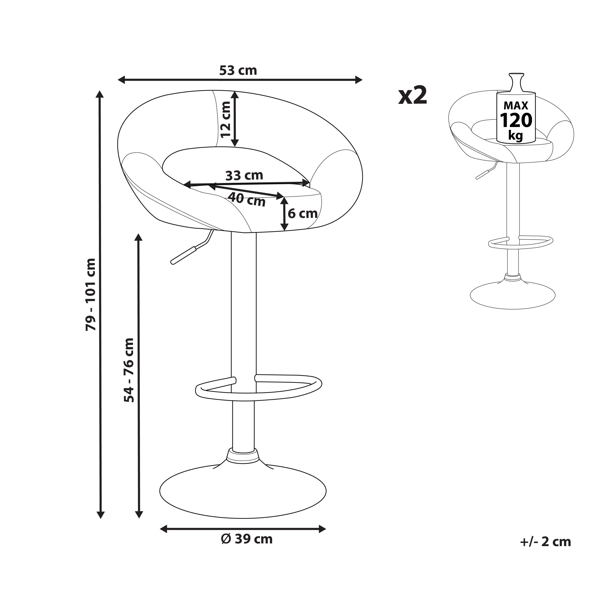 Baarituolisetti 2 kpl PEORIA keinonahka pyörivä Kullanruskea