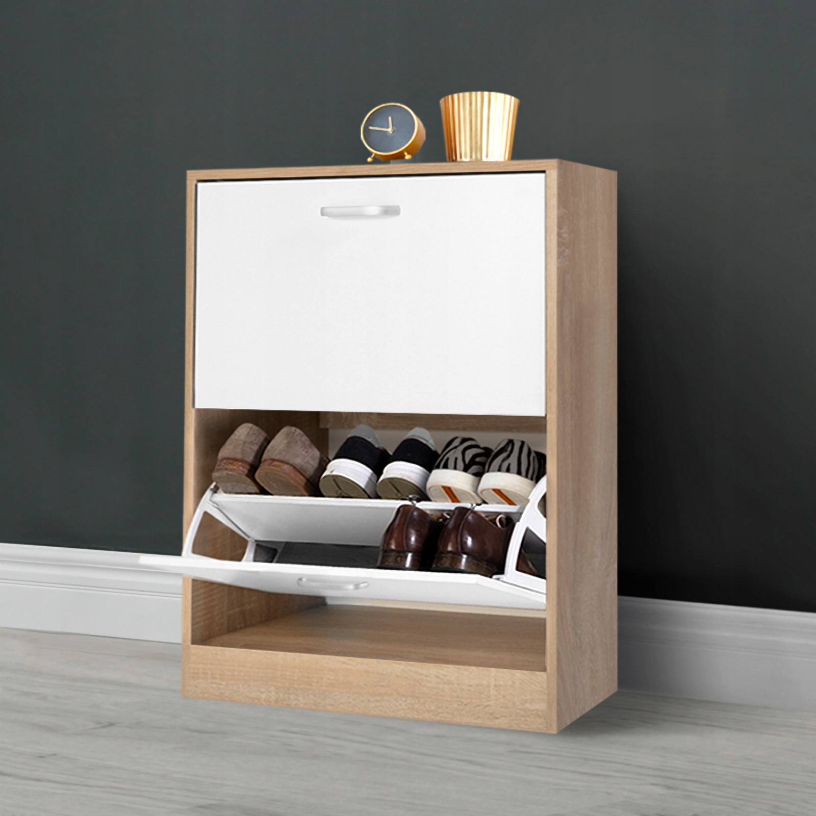 Kenkäkaappi, 2-lokeroinen hylly, KENGÄT, tilava lipasto eteiseen, HYLLY