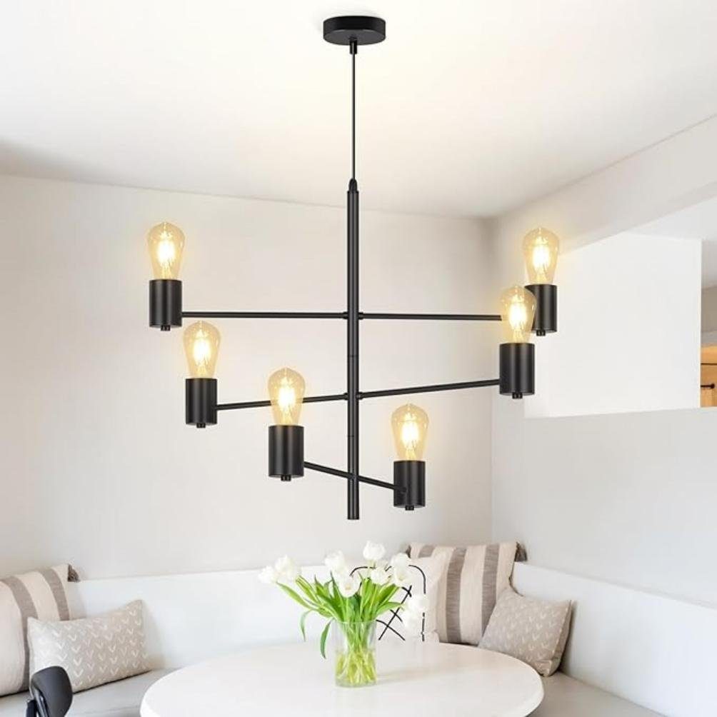 NETTLIFE riippuvalaisin 6, lamppua E27, musta halkaisija, 65 cm Vintage metallinen, säädettävä teollinen Kattokruunu