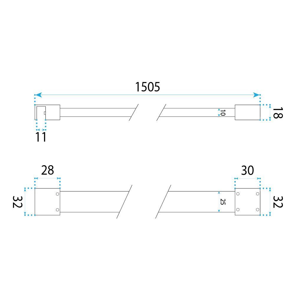 REA tukivarsi suihkulasille 150 cm , Kromi, 3,2x3,2x150cm