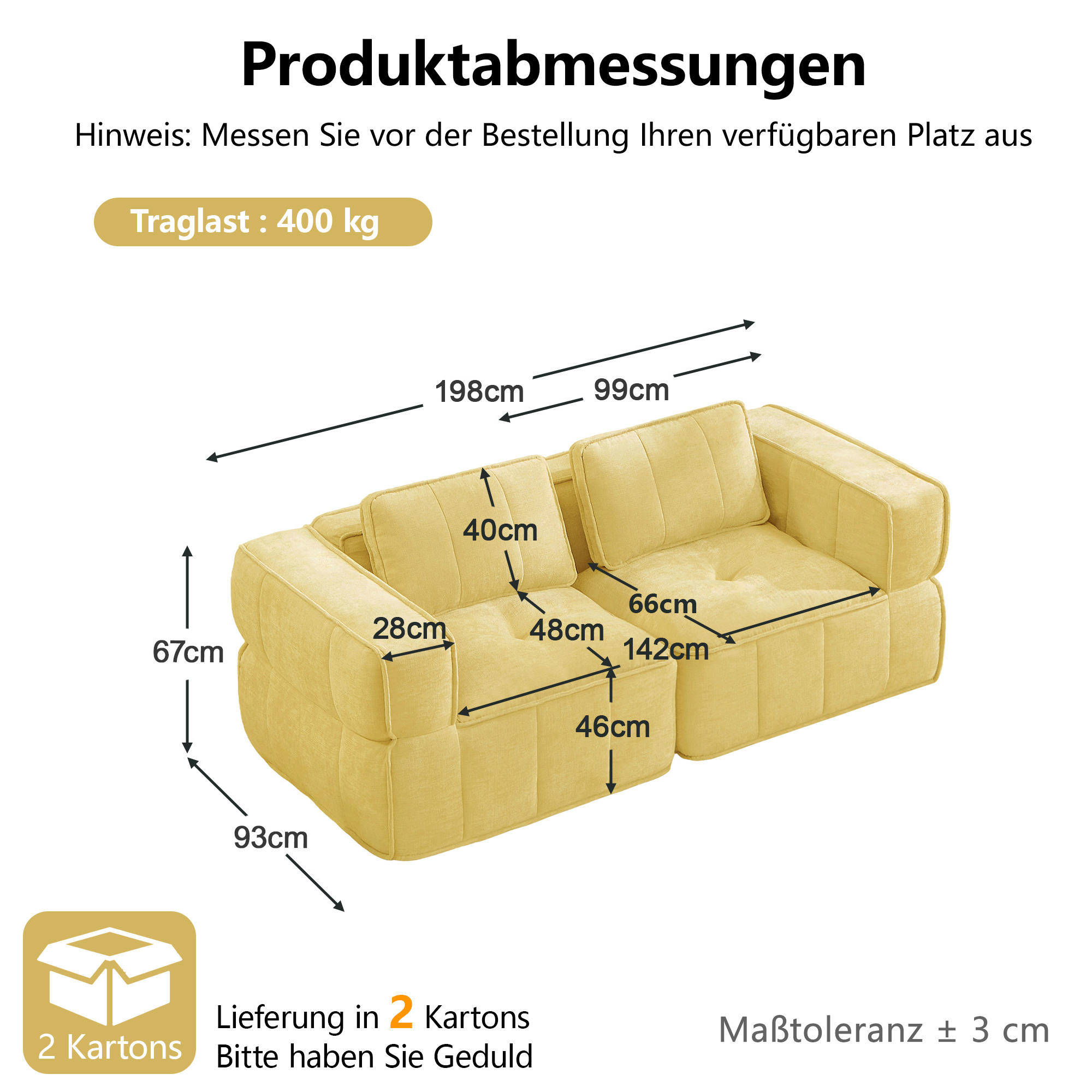 moduulisohva 2-paikkainen keltainen polyesteri moderni säädettävä
