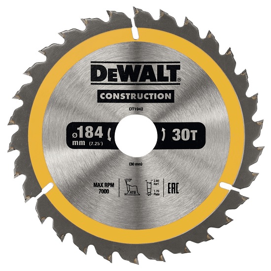 DeWalt Construction -Pyörösahanterä 184x30 mm, 30 hammasta