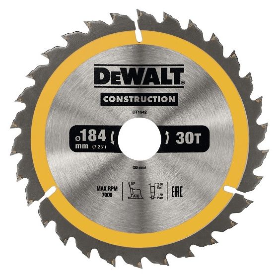 DeWalt Construction -Pyörösahanterä 184x30 mm, 30 hammasta