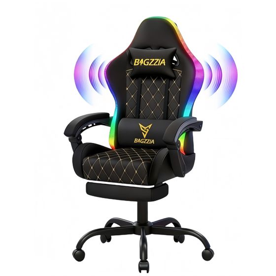 Pelituoli G01 RGB valolla ja Bluetooth kaiuttimilla Musta
