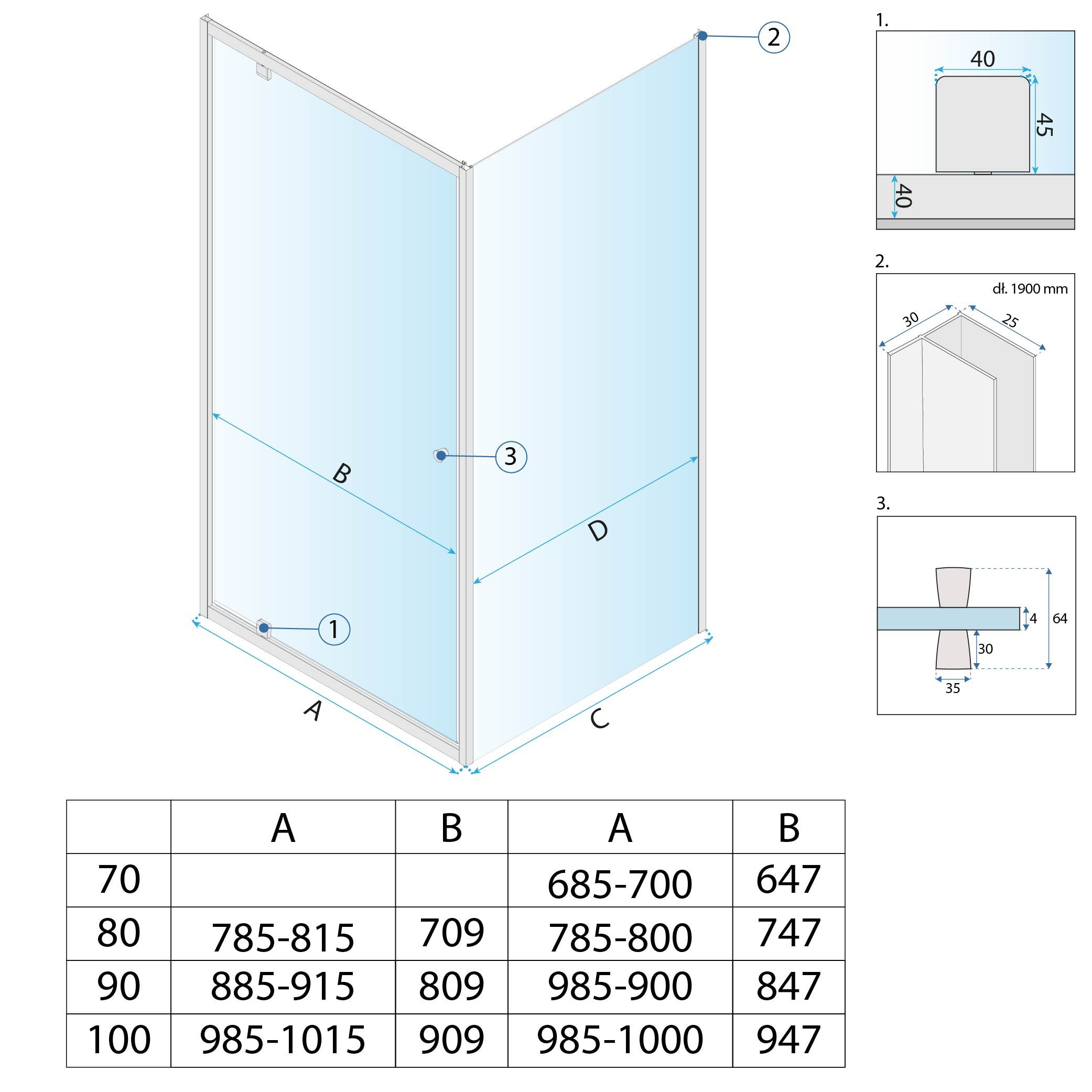REA Kulmasuihkukaappi PRIMO SWING 80x100 kromi, 80X100X190CM