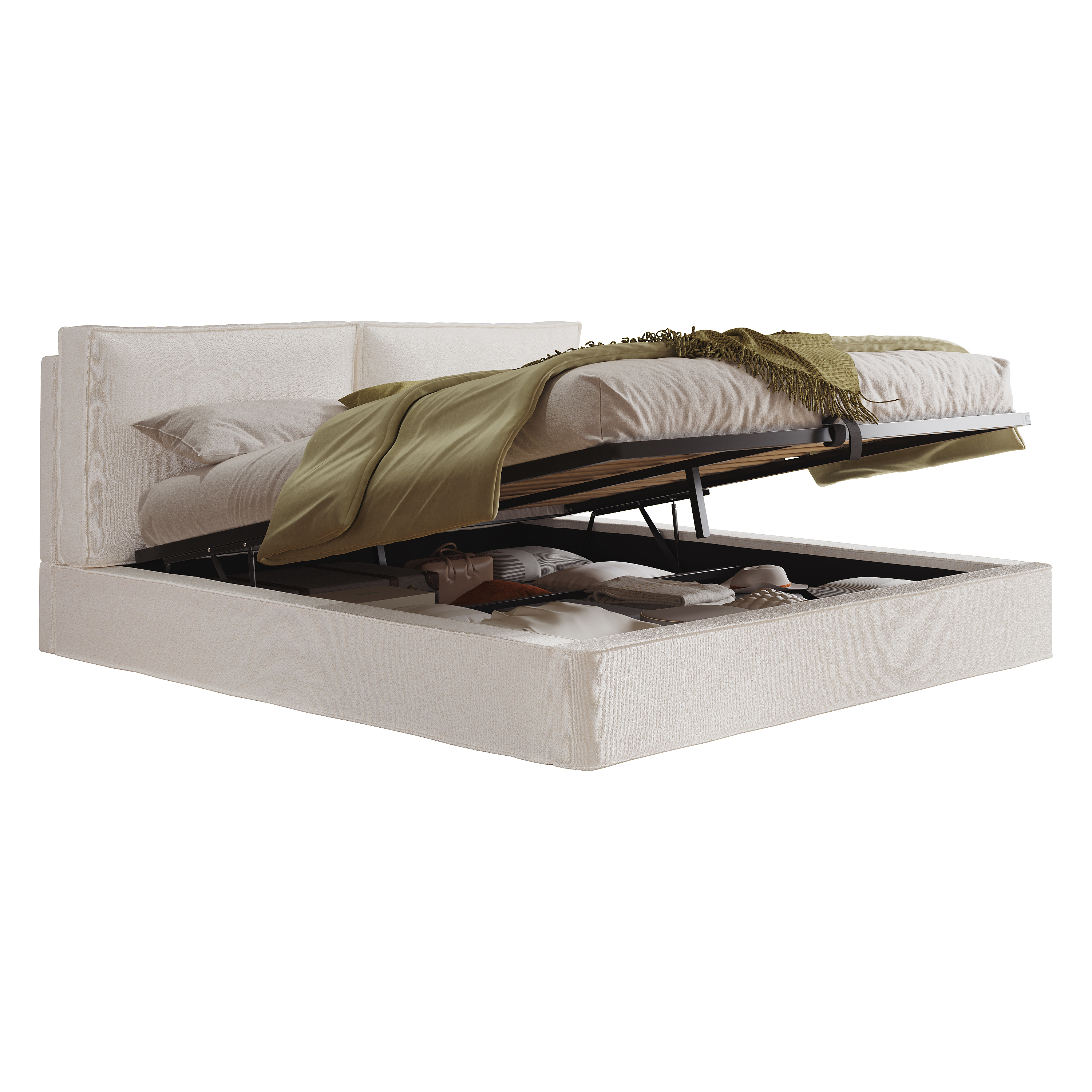 sänky 180x200 cm hydraulinen säilytystila beige bouclé