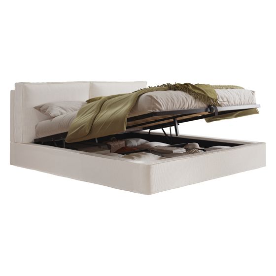 sänky 180x200 cm hydraulinen säilytystila beige bouclé