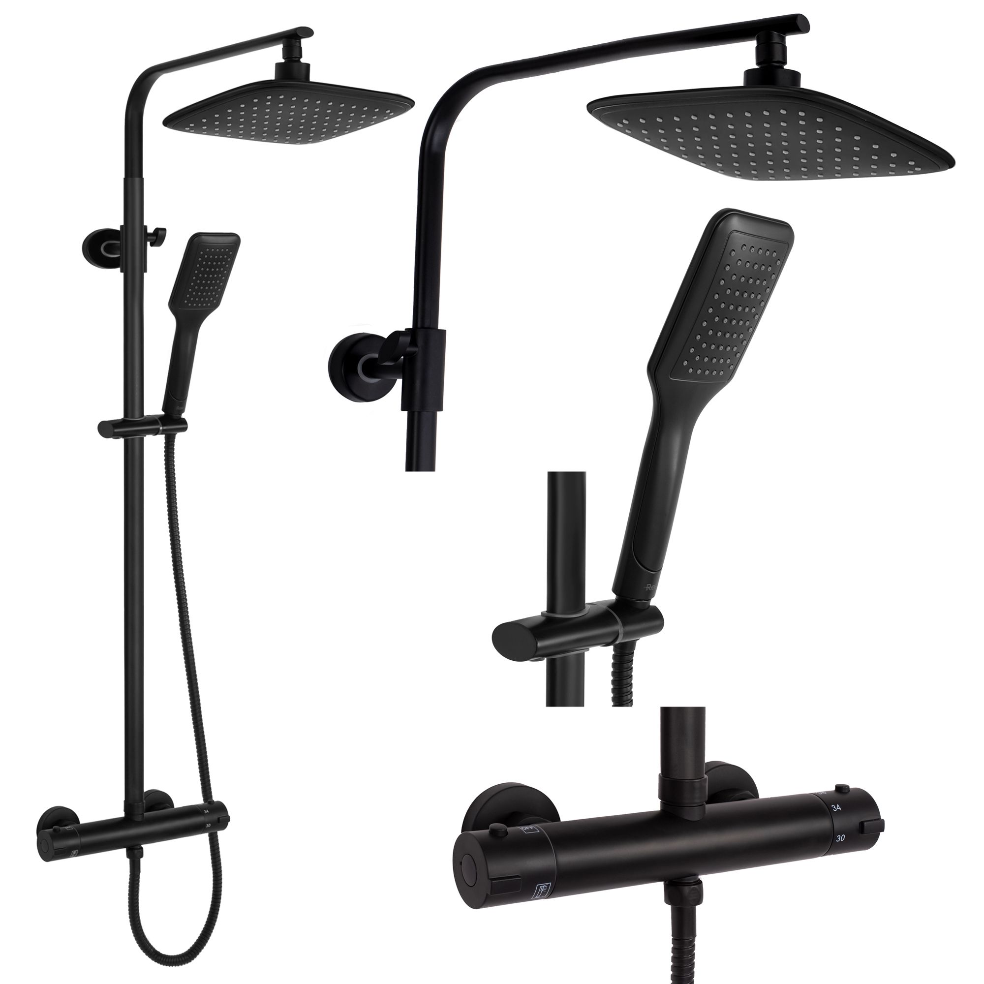 REA suihkusetti TOM THERMOSTAT musta, 39X27, 5X120CM