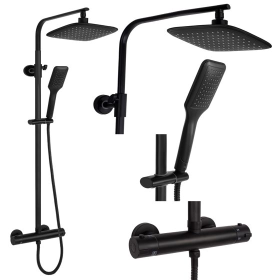REA suihkusetti TOM THERMOSTAT musta, 39X27, 5X120CM