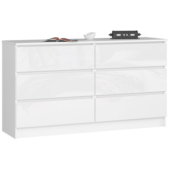 Akord Lipasto 6 Laatikoa Valkoinen/Korkeakiilto 138x40x77