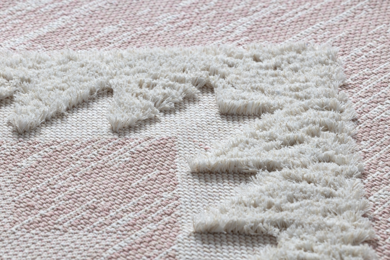 Matto MOROC Rooma 22312 Ekologinen, EKO SIZAL tupsut - vaaleanpunainen / kerma, kierrätetty puuvillamatto 117x170 cm
