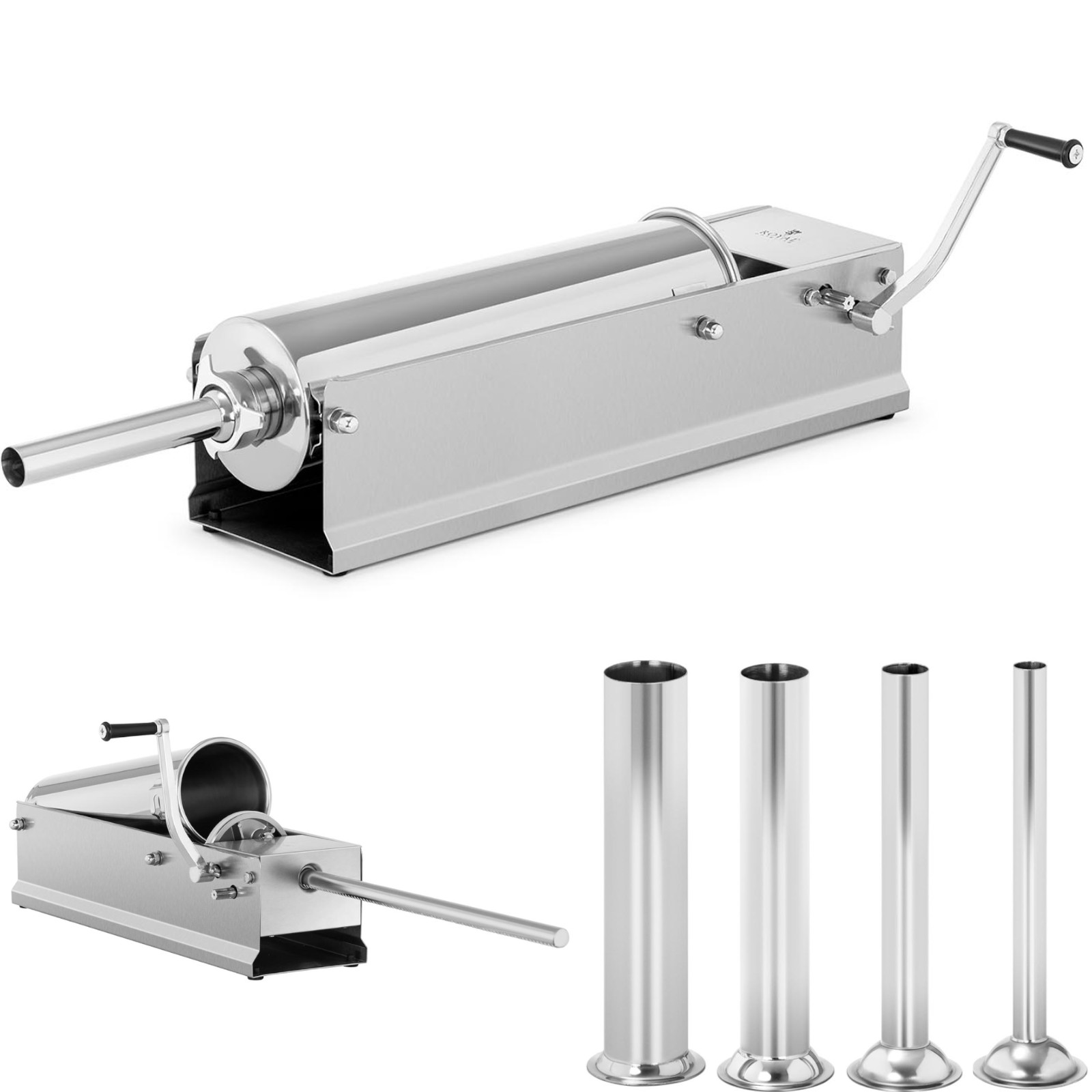 Manuaalinen makkaran täyttölaite, vaakasuora, 7 l + 4 suppiloa