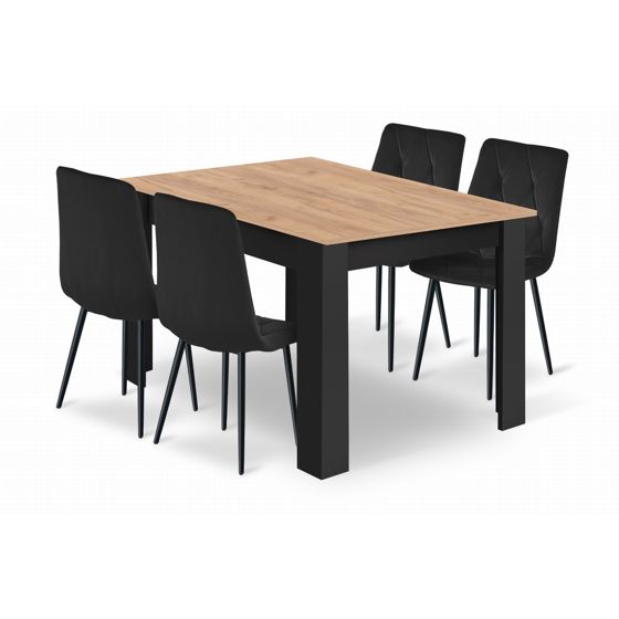 NP craft-tammi pöytä 120x80, 4 LIBRA tuolia, musta setti